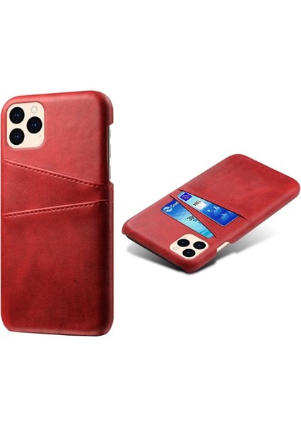 Apple iPhone 12 Mini Için Çift Kart Yuvalı Pu Deri Kaplamalı Pc Telefon Kılıfı - Kırmızı (Yurt Dışından)