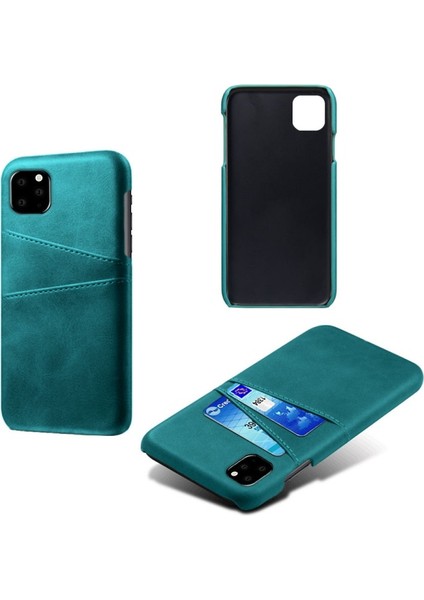 Apple iPhone 11 Pro Max Için Çift Kart Yuvalı Pu Deri Kaplamalı Sert Pc Telefon Kılıfı - Yeşil (Yurt Dışından) fiyatları