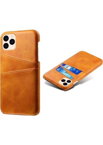 Apple iPhone 12 Mini Için Çift Kart Yuvalı Pu Deri Kaplamalı Pc Telefon Kılıfı - Turuncu (Yurt Dışından)