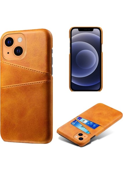 Apple iPhone 13 Mini Için Pu Deri + Pc Çift Kart Yuvalı Telefon Kılıfı - Turuncu (Yurt Dışından)