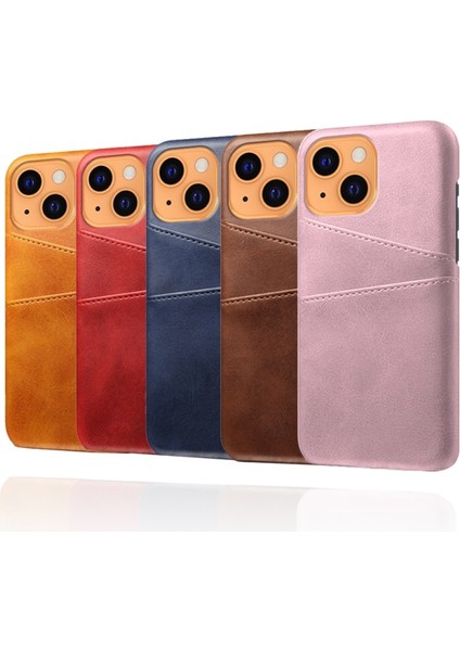 Apple iPhone 13 Mini Için Pu Deri + Pc Çift Kart Yuvalı Telefon Kılıfı - Turuncu (Yurt Dışından) fiyatları
