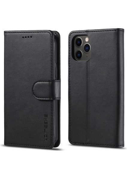 Apple iPhone 12 Pro Max Için Standlı Cüzdan Tasarımlı Deri Telefon Kılıfı - Siyah (Yurt Dışından)