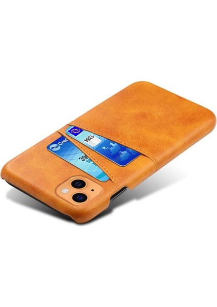 Apple iPhone 13 Mini Için Pu Deri + Pc Çift Kart Yuvalı Telefon Kılıfı - Turuncu (Yurt Dışından) fırsatları