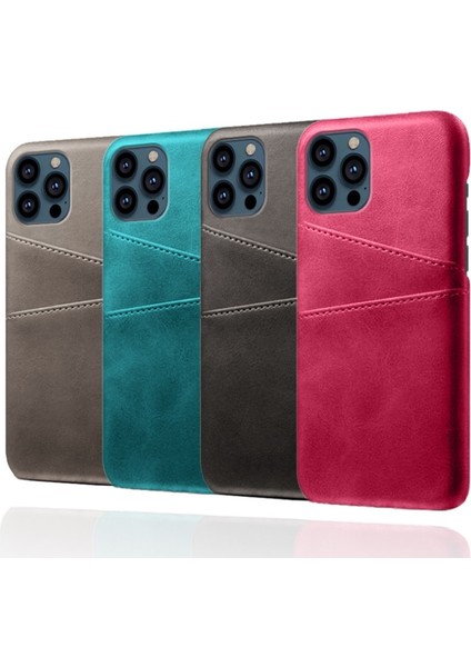 Apple iPhone 13 Pro Için Çift Kart Yuvalı Pu Deri Kaplamalı Sert Pc Telefon Kılıfı - Yeşil (Yurt Dışından) fiyatları
