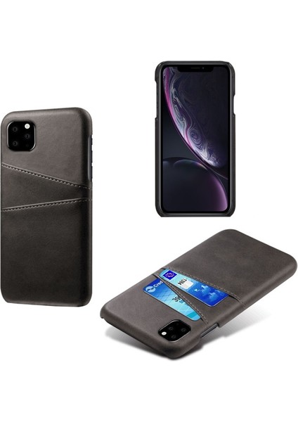 Apple iPhone 11 Pro Max Için Çift Kart Yuvalı Pu Deri Kaplamalı Sert Pc Telefon Kılıfı - Siyah (Yurt Dışından)