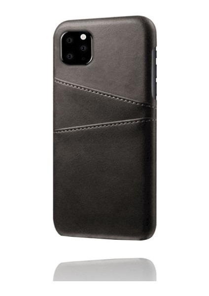 Apple iPhone 11 Pro Max Için Çift Kart Yuvalı Pu Deri Kaplamalı Sert Pc Telefon Kılıfı - Siyah (Yurt Dışından) indirimleri
