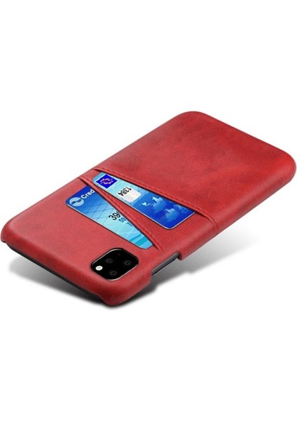 Apple iPhone 11 Için Çift Kart Yuvalı Pu Deri Kaplamalı Sert Pc Telefon Kılıfı - Kırmızı (Yurt Dışından) fırsatları