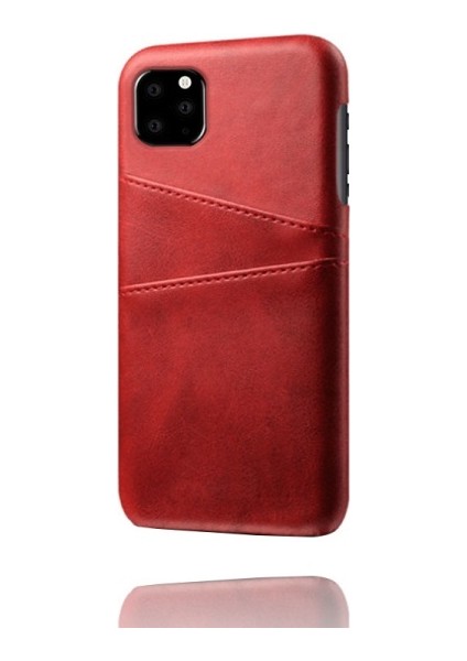 Apple iPhone 11 Için Çift Kart Yuvalı Pu Deri Kaplamalı Sert Pc Telefon Kılıfı - Kırmızı (Yurt Dışından) indirimleri