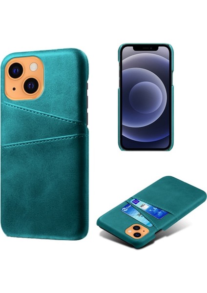 Apple iPhone 13 Mini Için Pu Deri + Pc Çift Kart Yuvalı Telefon Kılıfı - Yeşil (Yurt Dışından)