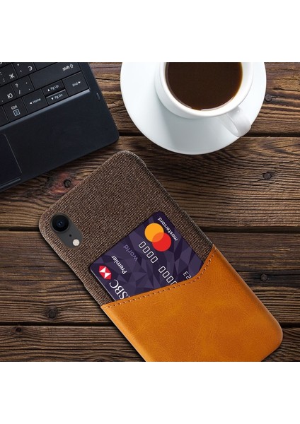 Apple iPhone Xr Için Kart Yuvalı Pc + Pu + Kumaş Hibrit Telefon Kılıfı - Turuncu (Yurt Dışından)