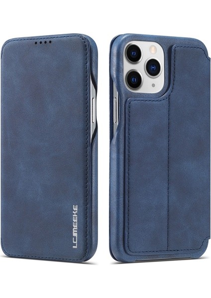 Apple iPhone 13 Pro Için Standlı Kart Yuvalı Vintage Pu Deri Kılıf - Mavi (Yurt Dışından)