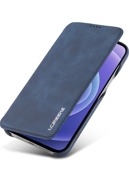 Apple iPhone 13 Pro Için Standlı Kart Yuvalı Vintage Pu Deri Kılıf - Mavi (Yurt Dışından)