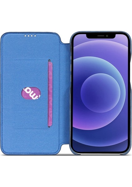 Apple iPhone 13 Pro Için Standlı Kart Yuvalı Vintage Pu Deri Kılıf - Mavi (Yurt Dışından)