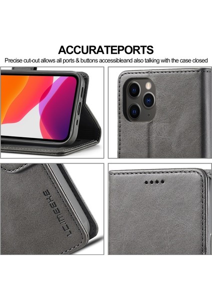 Apple iPhone 12 Pro Max Için Standlı Cüzdan Tasarımlı Deri Telefon Kılıfı - Gri (Yurt Dışından) modelleri