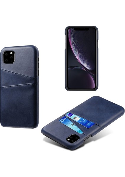 Apple iPhone 11 Pro Için Çift Kart Yuvalı Pu Deri Kaplamalı Sert Pc Telefon Kılıfı - Mavi (Yurt Dışından)