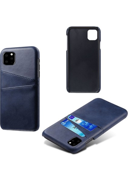 Apple iPhone 11 Pro Için Çift Kart Yuvalı Pu Deri Kaplamalı Sert Pc Telefon Kılıfı - Mavi (Yurt Dışından) fiyatları