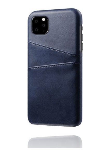 Apple iPhone 11 Pro Için Çift Kart Yuvalı Pu Deri Kaplamalı Sert Pc Telefon Kılıfı - Mavi (Yurt Dışından) indirimleri
