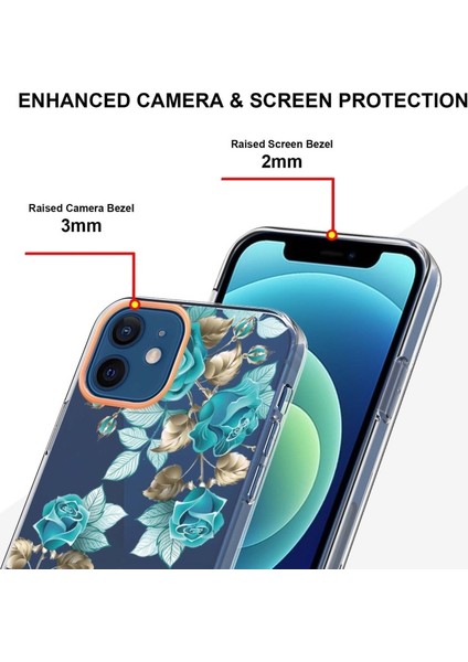 Apple iPhone 12 Için Lb5 Serisi Çiçek Desenli Galvanik Imd Iml Tpu Telefon Kılıfı - Mavi Gül (Yurt Dışından)