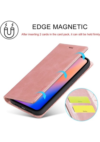 Apple iPhone 13 Mini Için Lc Strong Magnetic Serisi Pu Deri Cüzdan Tasarımlı Telefon Kılıfı - Gül Altın (Yurt Dışından)