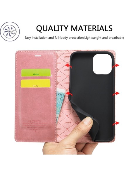 Apple iPhone 13 Mini Için Lc Strong Magnetic Serisi Pu Deri Cüzdan Tasarımlı Telefon Kılıfı - Gül Altın (Yurt Dışından)