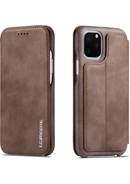 Apple iPhone 11 Pro Için Retro Stil Kartlıklı Standlı Deri Telefon Kılıfı - Koyu Kahverengi (Yurt Dışından)
