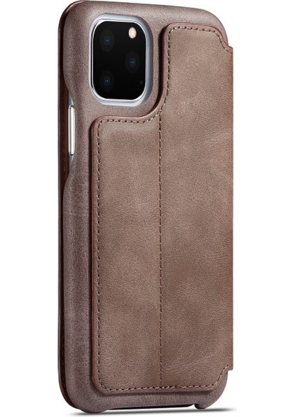 Apple iPhone 11 Pro Için Retro Stil Kartlıklı Standlı Deri Telefon Kılıfı - Koyu Kahverengi (Yurt Dışından) modelleri
