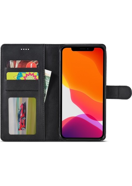 Apple iPhone 12 Mini Için Deri Cüzdan Tasarımlı Standlı Telefon Kılıfı - Siyah (Yurt Dışından)