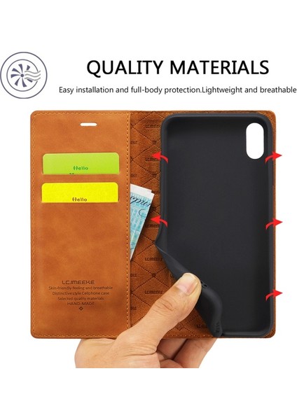 Apple iPhone Xr Için Tpu + Pu Deri Güçlü Manyetik Koruyucu Kılıf - Kahverengi (Yurt Dışından)