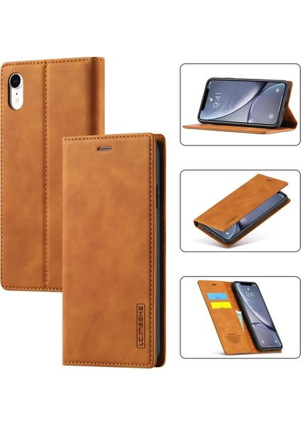 Apple iPhone Xr Için Tpu + Pu Deri Güçlü Manyetik Koruyucu Kılıf - Kahverengi (Yurt Dışından)