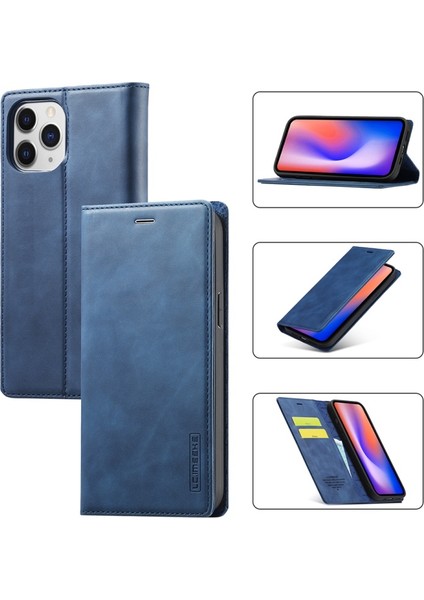 Apple iPhone 12 Pro Max Için Standlı Cüzdan Tasarımlı Deri Telefon Kılıfı - Mavi (Yurt Dışından) modelleri