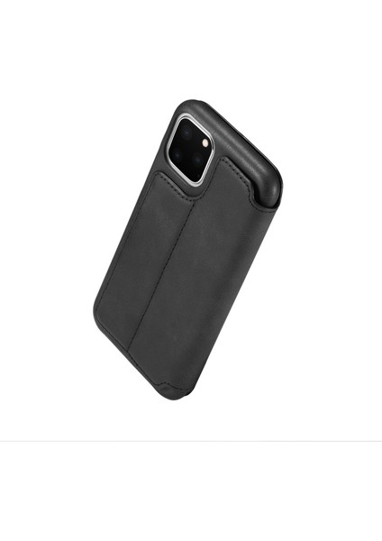 Apple iPhone 11 Pro Için Retro Stil Kartlıklı Standlı Deri Telefon Kılıfı - Siyah (Yurt Dışından)