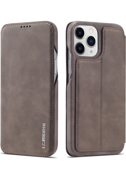 Apple iPhone 13 Pro Için Standlı Kart Yuvalı Vintage Pu Deri Kılıf - Koyu Kahverengi (Yurt Dışından)