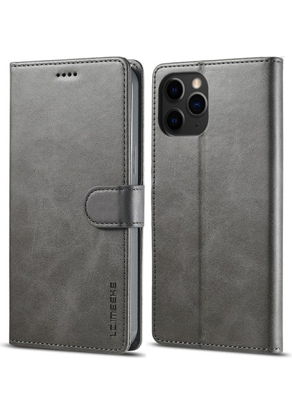 Apple iPhone 13 Pro Max Için Darbeye Dayanıklı Stand Cüzdan Tasarımlı Pu Deri Telefon Kılıfı - Gri (Yurt Dışından)