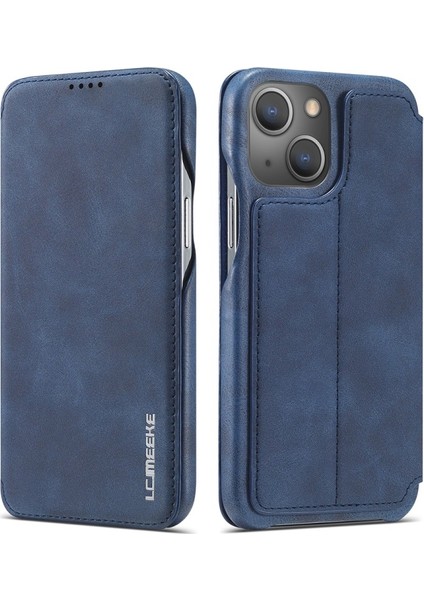 Apple iPhone 13 Mini Için Retro Stil Kartlıklı Pu Deri Telefon Kılıfı - Mavi (Yurt Dışından)