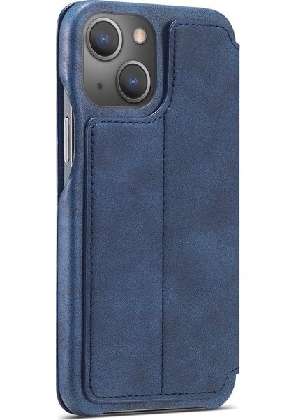 Apple iPhone 13 Mini Için Retro Stil Kartlıklı Pu Deri Telefon Kılıfı - Mavi (Yurt Dışından) fiyatları