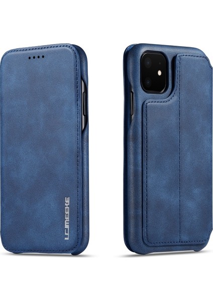 Apple iPhone 11 Için Retro Stil Deri Kartlıklı Telefon Kılıfı - Mavi (Yurt Dışından)
