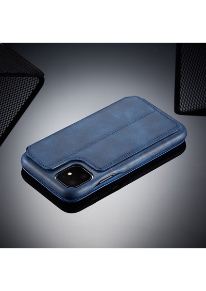 Apple iPhone 11 Için Retro Stil Deri Kartlıklı Telefon Kılıfı - Mavi (Yurt Dışından)