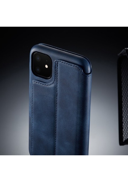 Apple iPhone 11 Için Retro Stil Deri Kartlıklı Telefon Kılıfı - Mavi (Yurt Dışından)