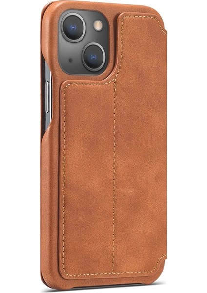 Apple iPhone 13 Mini Için Retro Stil Kartlıklı Pu Deri Telefon Kılıfı - Kahverengi (Yurt Dışından) fiyatları