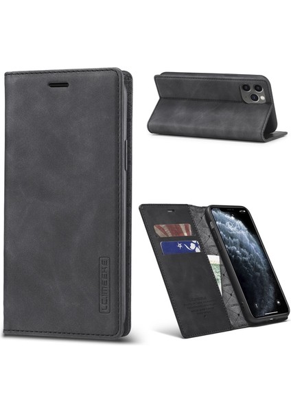 Apple iPhone 11 Pro Max Için Düşmeye Dayanıklı Standlı Cüzdan Tasarımlı Telefon Kılıfı - Siyah (Yurt Dışından)