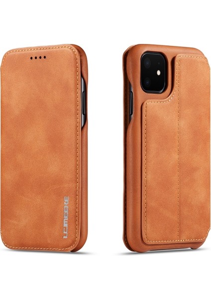 Apple iPhone 11 Için Retro Stil Deri Kartlıklı Telefon Kılıfı - Kahverengi (Yurt Dışından)