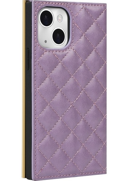 Apple iPhone 13 Mini 5.4 Inç Uyumlu Izgara Desenli Aynalı Pu Deri Telefon Kılıfı - Mor (Yurt Dışından) indirimleri