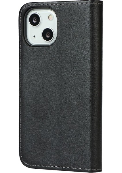 Apple iPhone 13 Mini 5.4 Inç Uyumlu Kart Yuvalı Deri Telefon Kılıfı - Siyah (Yurt Dışından)