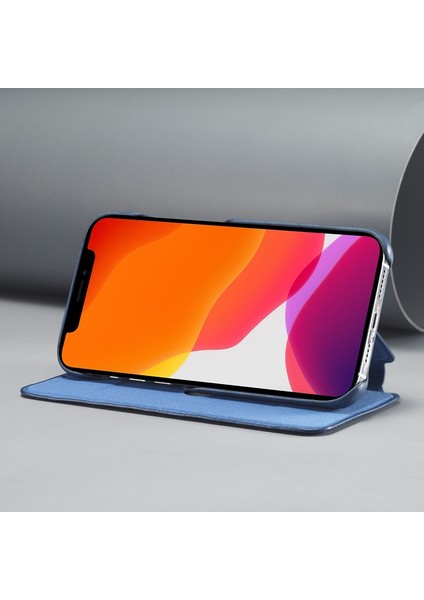 Apple iPhone 12 Için Retro Stil Kartlıklı Standlı Deri Telefon Kılıfı - Mavi (Yurt Dışından) fiyatları