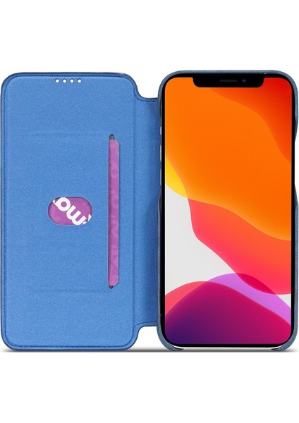 Apple iPhone 12 Için Retro Stil Kartlıklı Standlı Deri Telefon Kılıfı - Mavi (Yurt Dışından) fırsatları