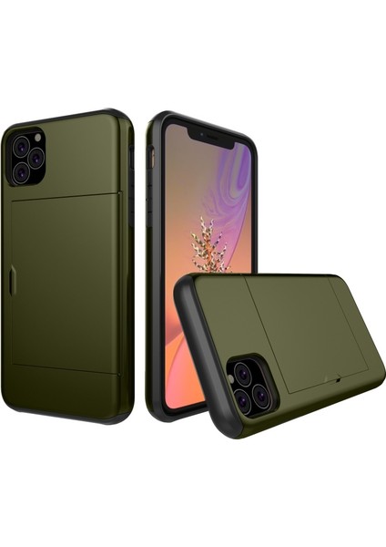 Apple iPhone 11 Pro 5.8 Inç Kart Tutuculu Plastik + Tpu Hibrit Telefon Kılıfı - Yeşil (Yurt Dışından)