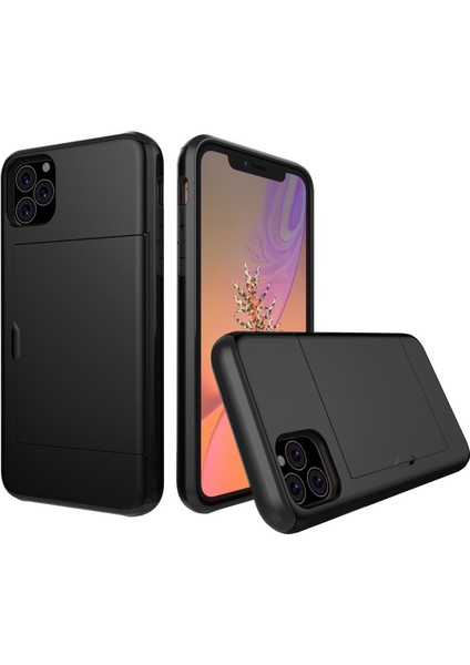 Apple iPhone 11 Pro 5.8 Inç Kart Tutuculu Plastik + Tpu Hibrit Telefon Kılıfı - Siyah (Yurt Dışından)