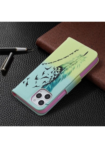 Apple iPhone 12/12 Pro Uyumlu Desen Baskılı Deri Cüzdan Telefon Kılıfı - Çok Renkli (Yurt Dışından)