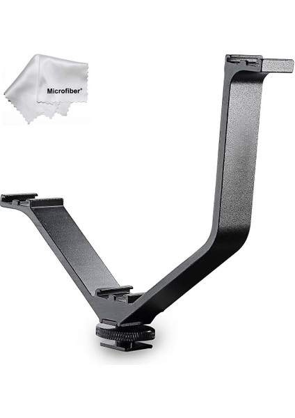 Dslr ve Aynasız Makineler Için 3 Bağlantılı V-Shape Bracket Işık Flaş LED Ekran Mikrofon Bağlantı Adaptörü