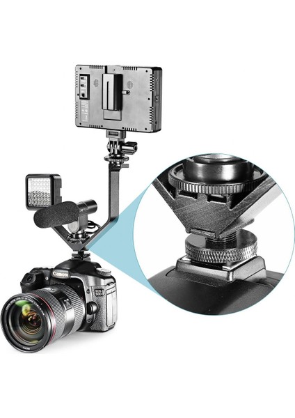 Dslr ve Aynasız Makineler Için 3 Bağlantılı V-Shape Bracket Işık Flaş LED Ekran Mikrofon Bağlantı Adaptörü fiyatları